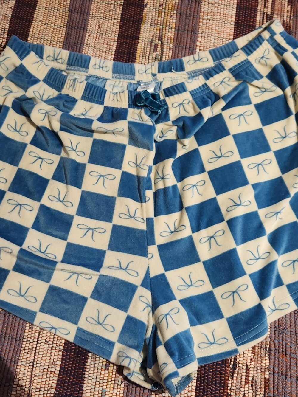 Blue and Cream Checkerboard Woman’s Boxer Velvet Shorts
